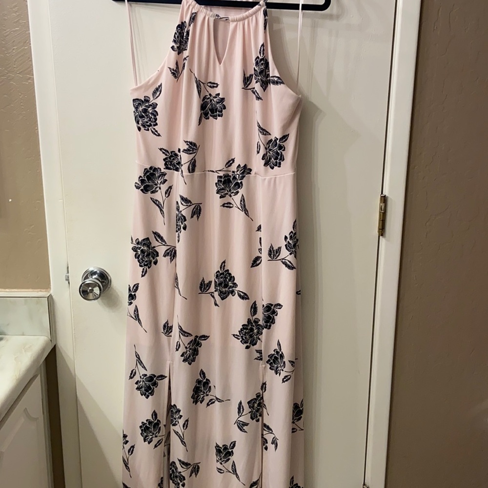 Pink and black floral maxi dress